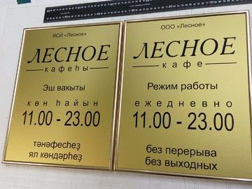 Табличка режим работы 30×40 см на пластике в Уфе — плоттерная резка и оформление в багет
